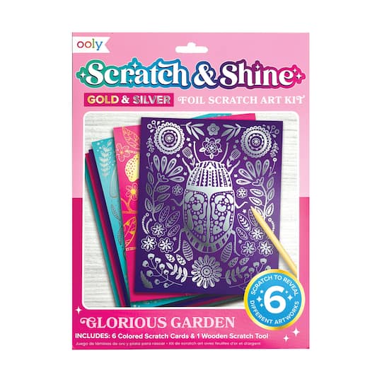 OOLY Scratch &#x26; Shine Glorious Garden Foil Scratch Art Kit